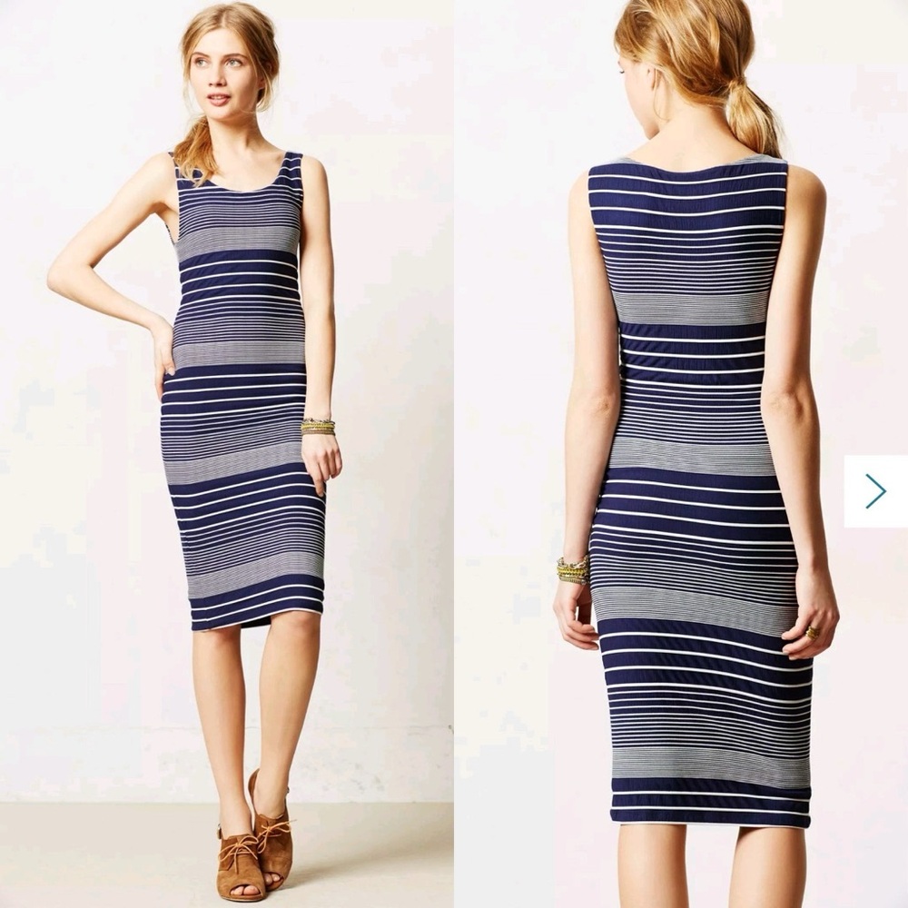 Anthropologie Navy and White Striped Midi Dress